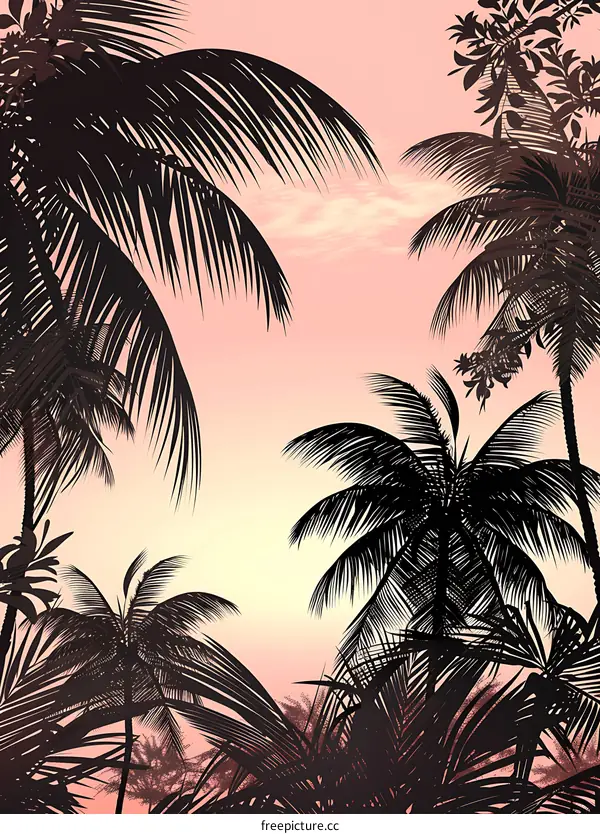 Silhouettes of Palm Trees with Pink Sky