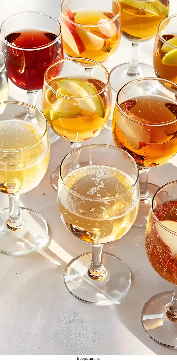 Close Up Of Apple Cider In Glasses On White Surface
