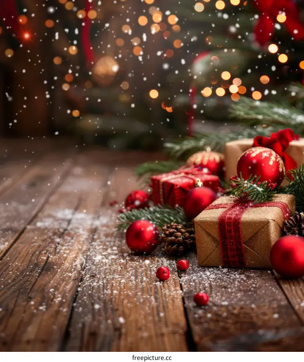 Christmas background with gifts and decorations