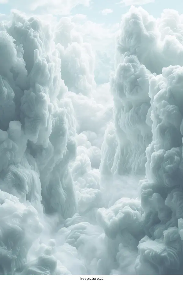 Mystical foggy mountain landscape with a narrow canyon