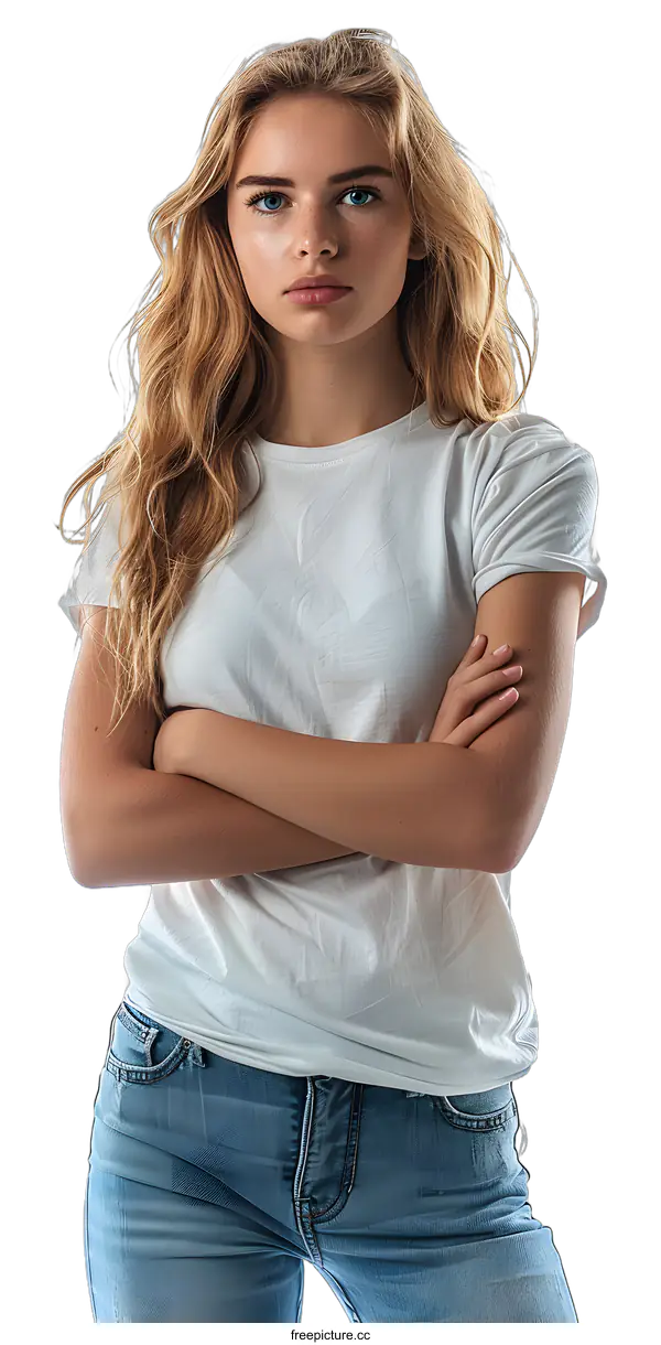 [Transparent Background PNG]Portrait of a serious young woman with crossed arms