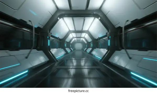 Futuristic Sci-Fi Corridor with LED Lighting and Metallic Surfaces