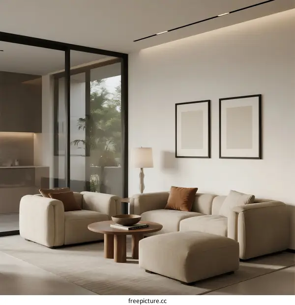 Modern Living Room with Neutral Sofa and Minimalist Decor