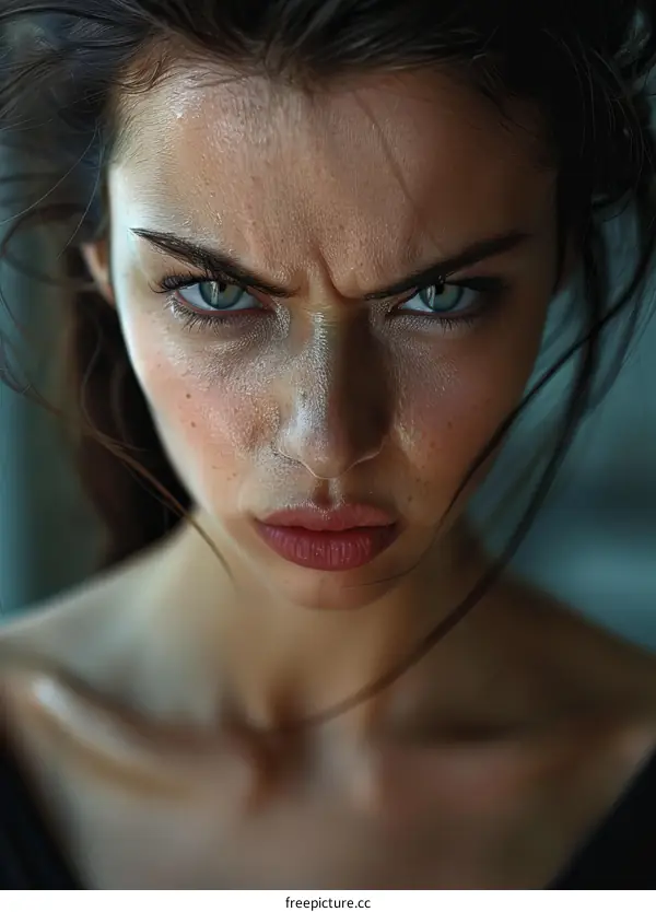 Close-up Portrait of a Woman with Intense Expression