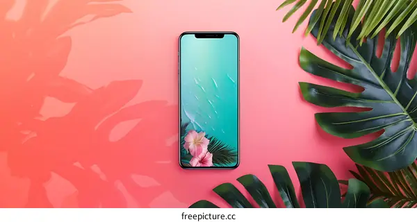 Tropical Phone Screen with Pink Background