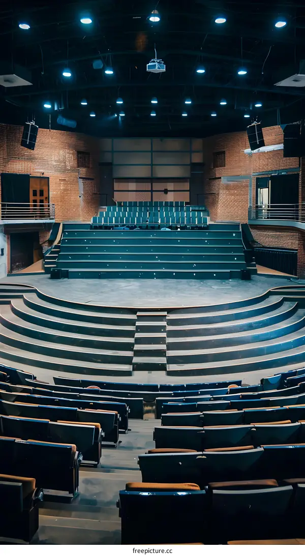 Empty Auditorium with Brick Walls and Stage