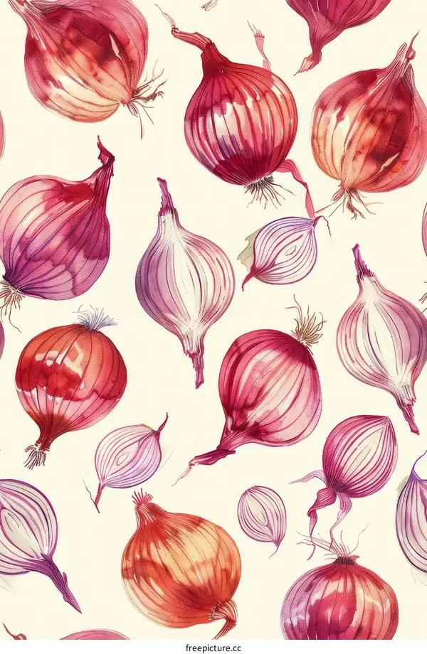 Watercolor Red Onion Illustration Pattern