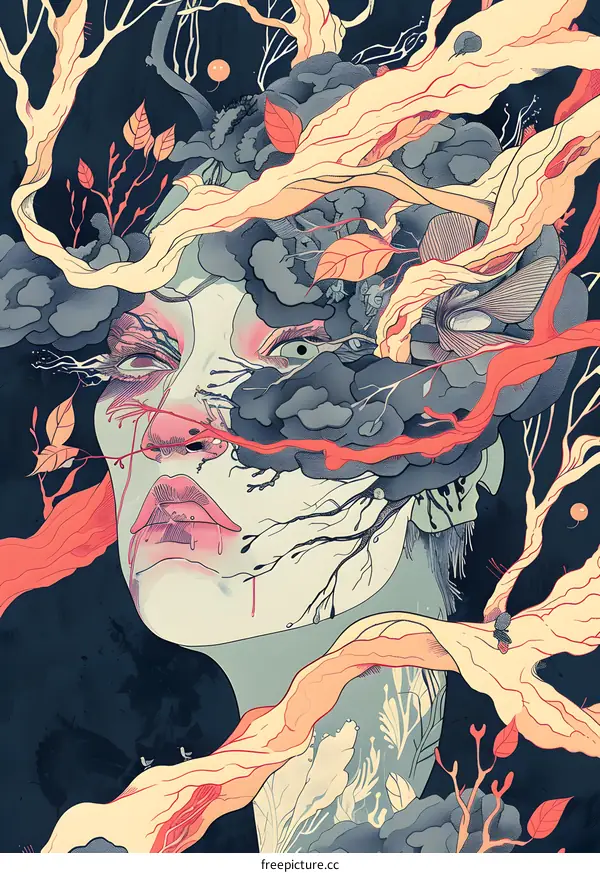 Woman with Branches Growing From Her Face