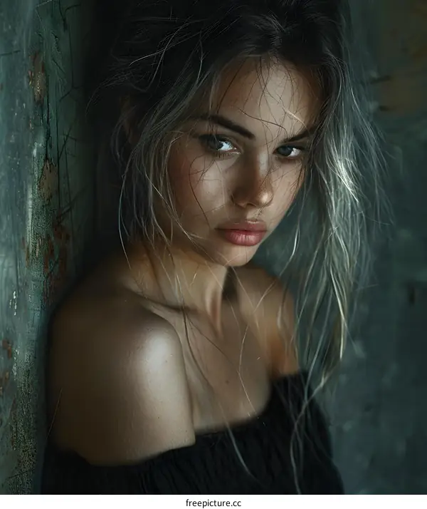 portrait of a young woman with green eyes and wet hair