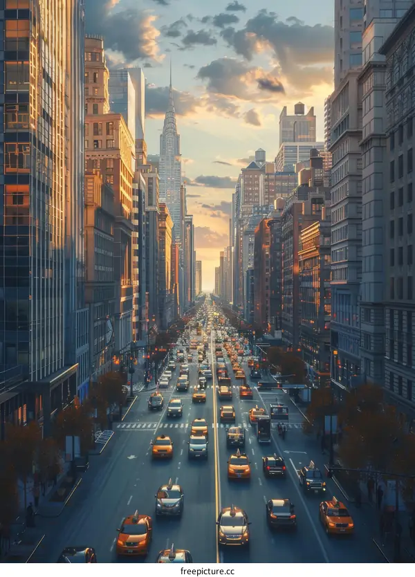 New York City Street at Sunset