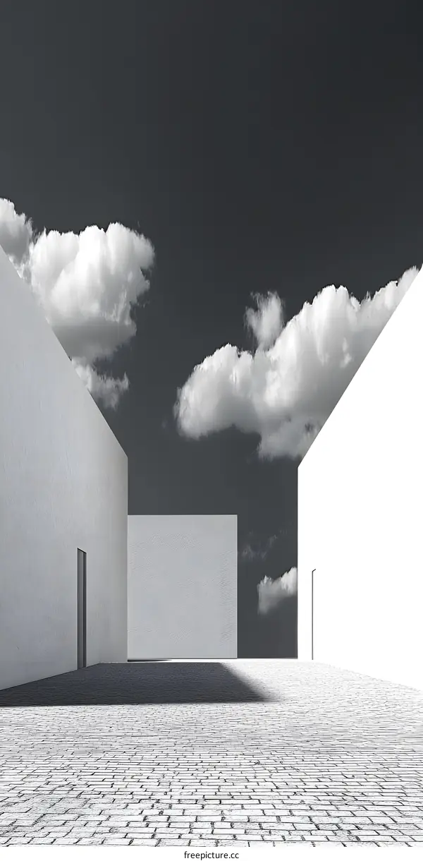 White Minimalist Architecture with Cloudy Sky