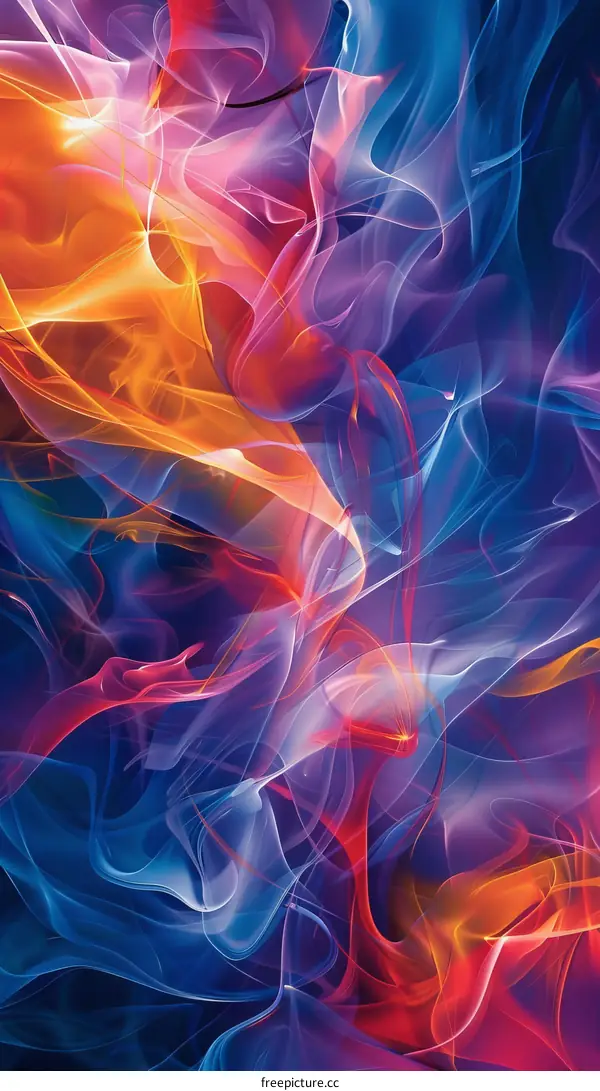 Abstract Colorful Flowing Flames in Blue Yellow Purple