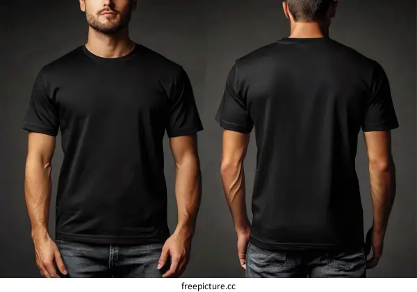 Blank Black T-Shirt Model Front and Back
