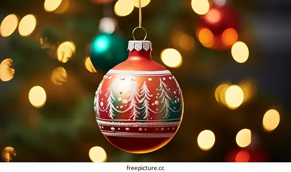 Red and Green Christmas Ornaments Bokeh Background