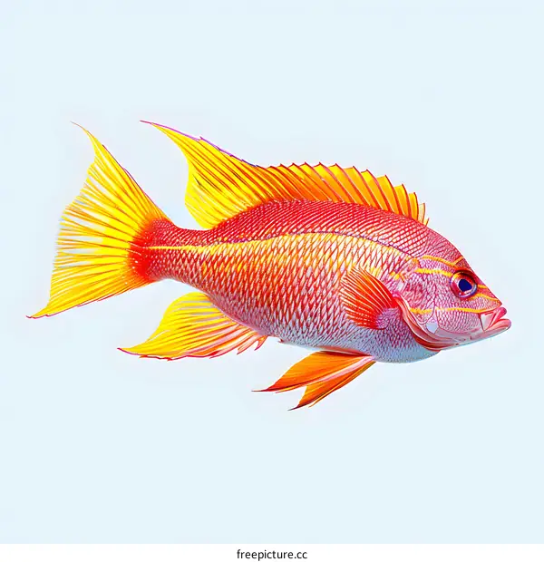Striking Red and Yellow Fish on White