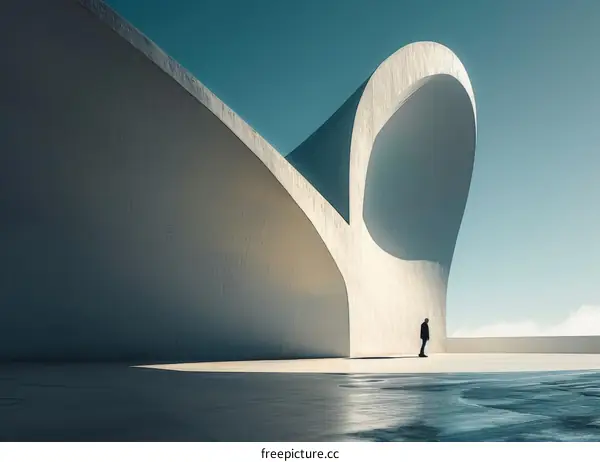 Man standing alone in a large modern architectural space