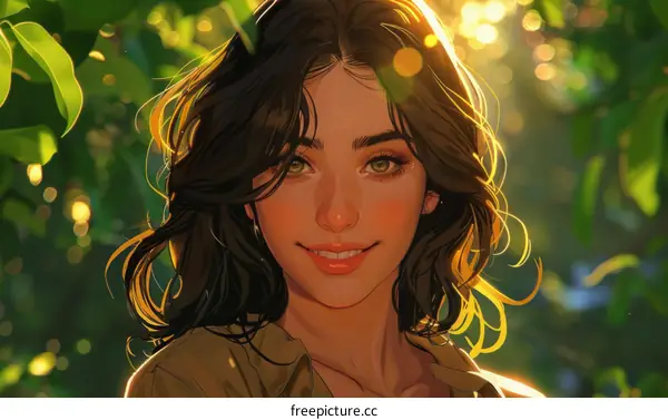 Portrait of a Beautiful Woman with Brown Hair and Green Eyes