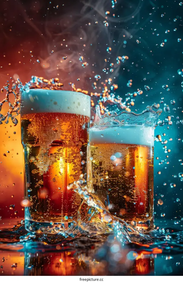 Beer glasses with splashing beer
