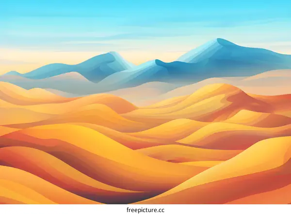 Abstract Desert Landscape With Blue Mountains