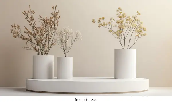 Minimalist Dried Flowers in Modern Cylindrical Vases