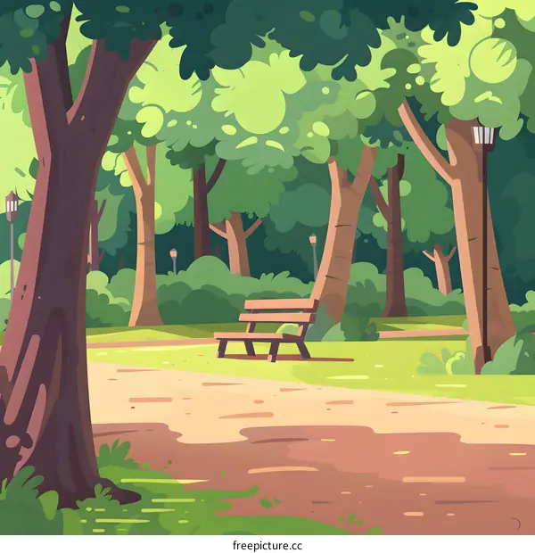 Green Trees and Bench in the Park