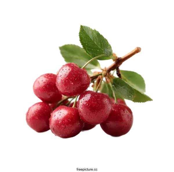 [Transparent Background PNG]Fresh Cherries on a Branch Close Up