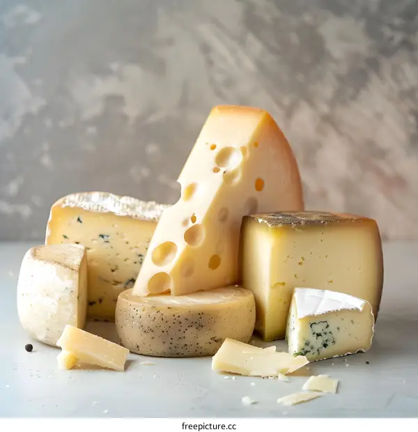 Assortment of Cheeses on a White Background