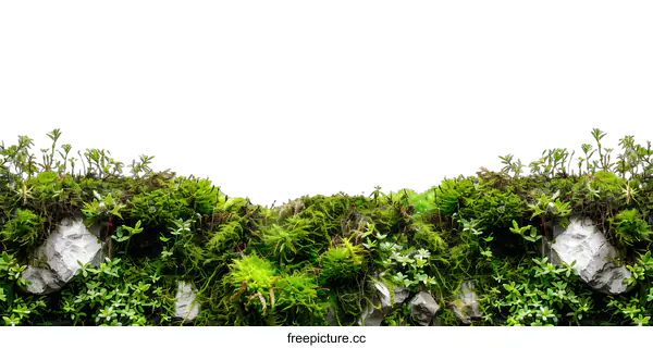 [Transparent Background PNG]Green Mossy Stone Border on White Background