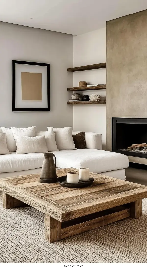 Modern Rustic Living Room with Wooden Coffee Table