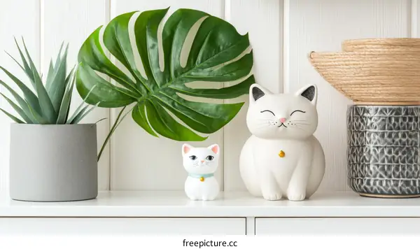 Home Decor with Decorative Cats and Plants