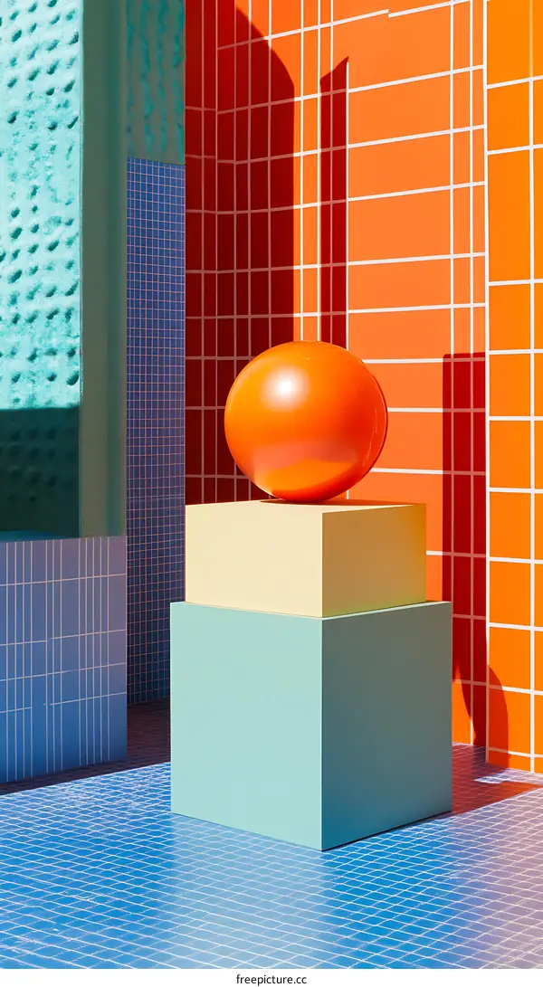 Abstract 3D Geometric Shapes Illustration With Colorful Walls