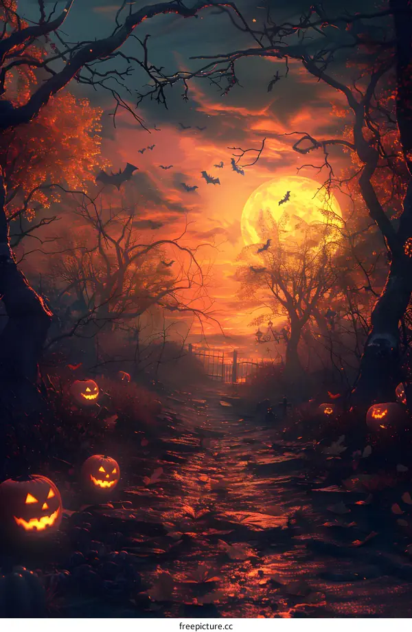 Halloween Pumpkins and Moon