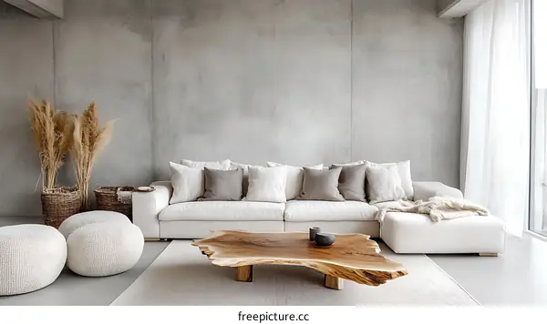 Modern Minimalist Living Room with Concrete Wall