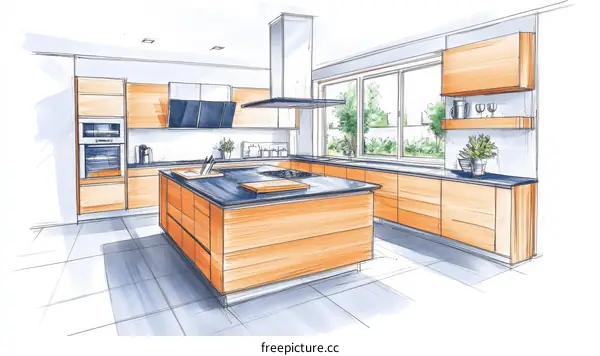 Modern Kitchen Design Sketch Illustration