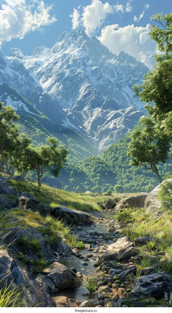 Majestic Mountain Valley with Clear River