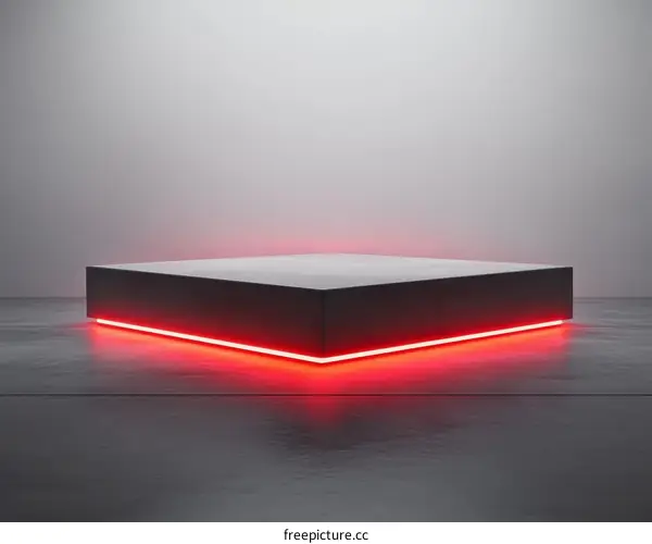 Abstract Minimalist Concrete Podium with Red Neon Light