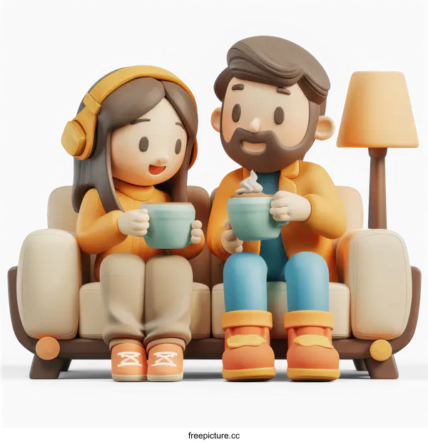 Couple Enjoying Coffee on Sofa
