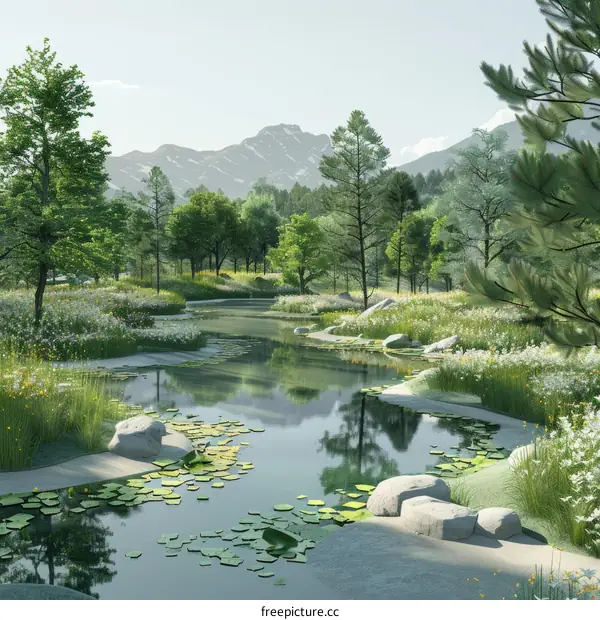 Tranquil Water Flowing Through a Verdant Landscape