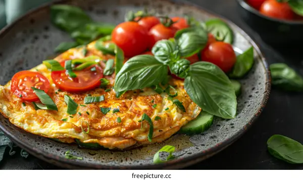 Omelette with cherry tomatoes and chives
