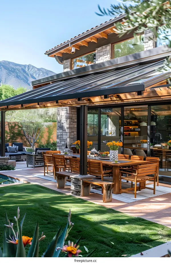 Outdoor Patio Dining Area with Mountain Views