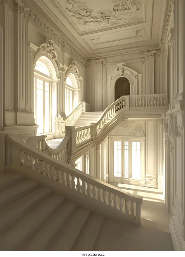 Grand Staircase In Classic White Palace Interior
