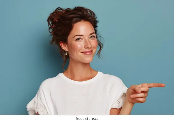Smiling Woman Pointing to the Future