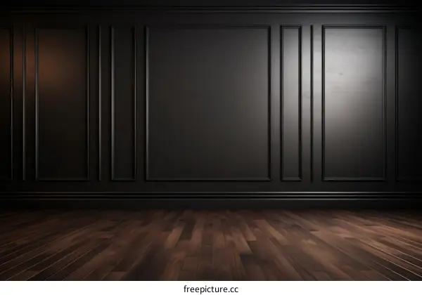 Dark wood paneled room with hardwood floor