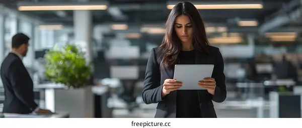 Businesswoman Using Tablet in Modern Office