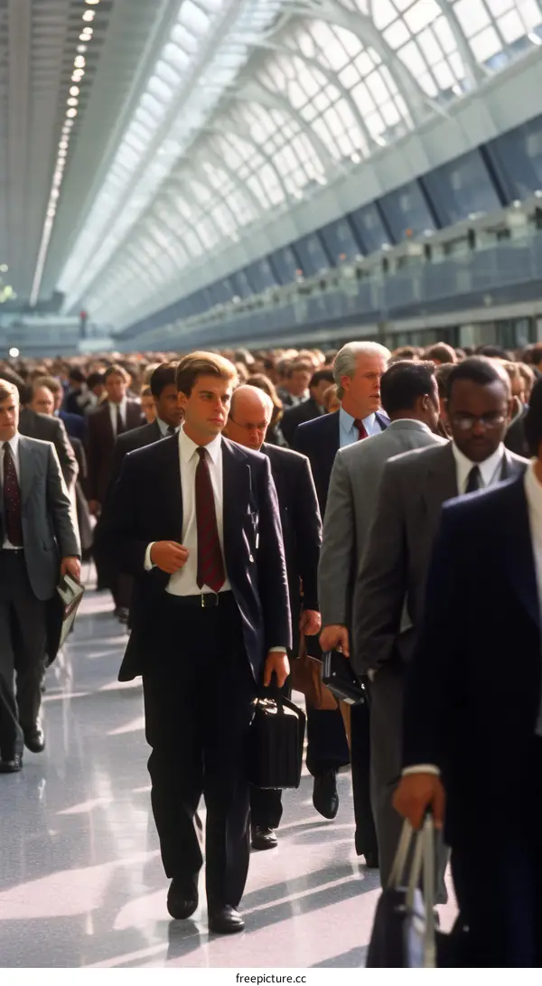 Business people walking in a busy airport terminal
