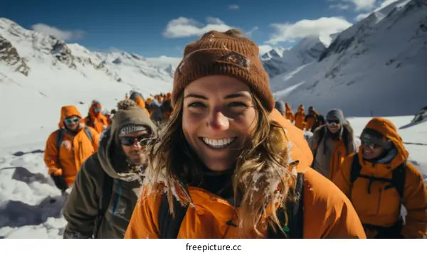 A group of mountaineers on a snowy mountain
