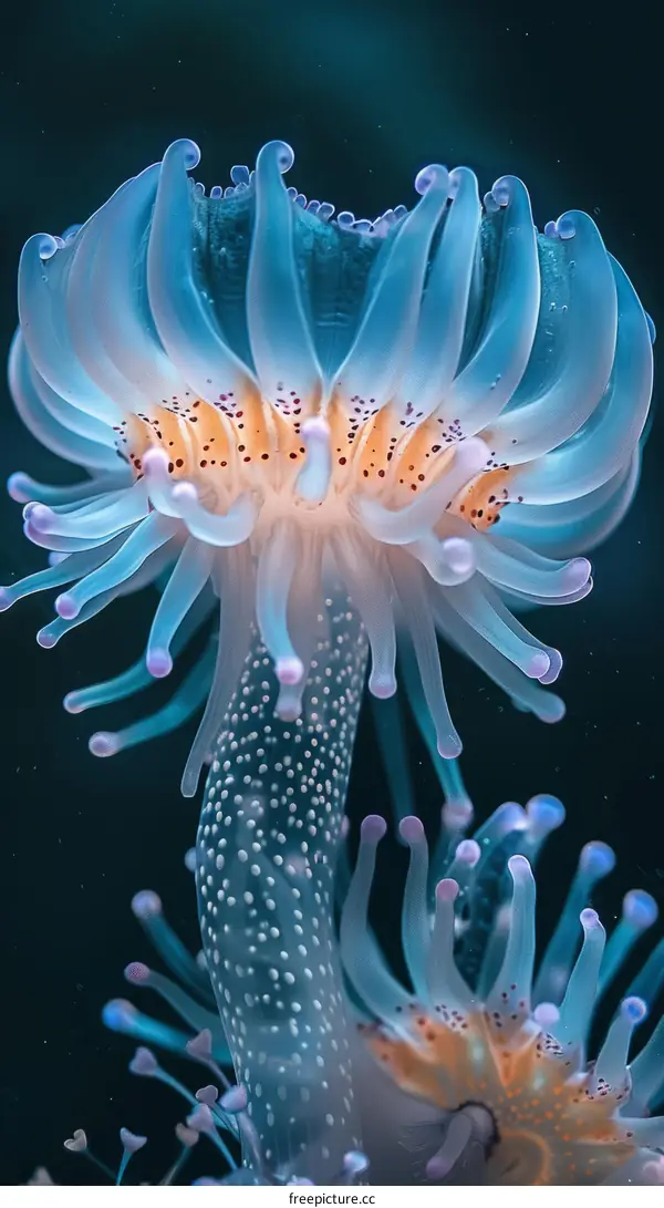 Ethereal Glimmer: A Bioluminescent Jellyfish with Flowing Tentacles