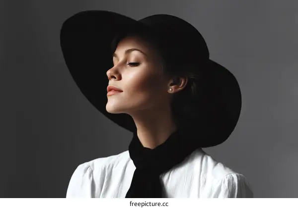 Elegant Woman in a Black Hat Fashion Portrait