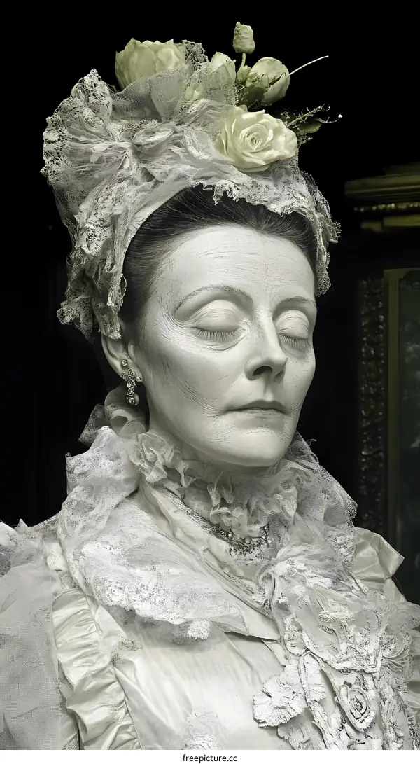 White Lace Portrait of a Woman with Closed Eyes