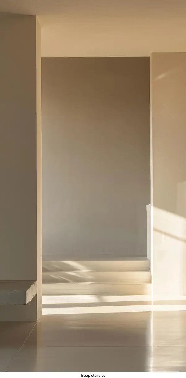 Minimalist Interior Design With White Walls and Sunlight